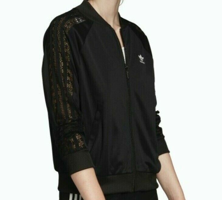 Womens Adidas Track Top Lace Sleeve see through Jacket Full Zip