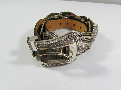 Vintage 90\'s Cowgirl Brighton Silver Metal Buckle & Leather Belt Size 36 Vintage 90 main image 2