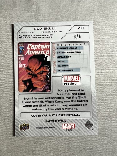 2023 Upper Deck Marvel Platinum Cover Variant Amber Crystals Red Skull #W17 3/5 - Picture 2 of 2