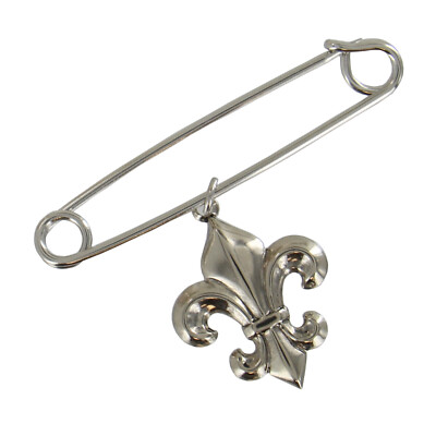 Solid Sterling Silver Safety Pin Charm Brooch - Made In Italy, 1 7/8 Inches, Excellent Polish - View #2