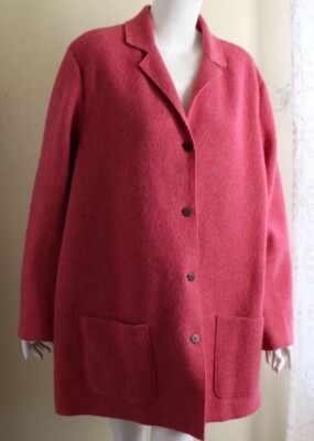 Lands End 18W 1X Pink Melange Boucle Boiled Rich 100% Wool Blazer Jacket Coat 