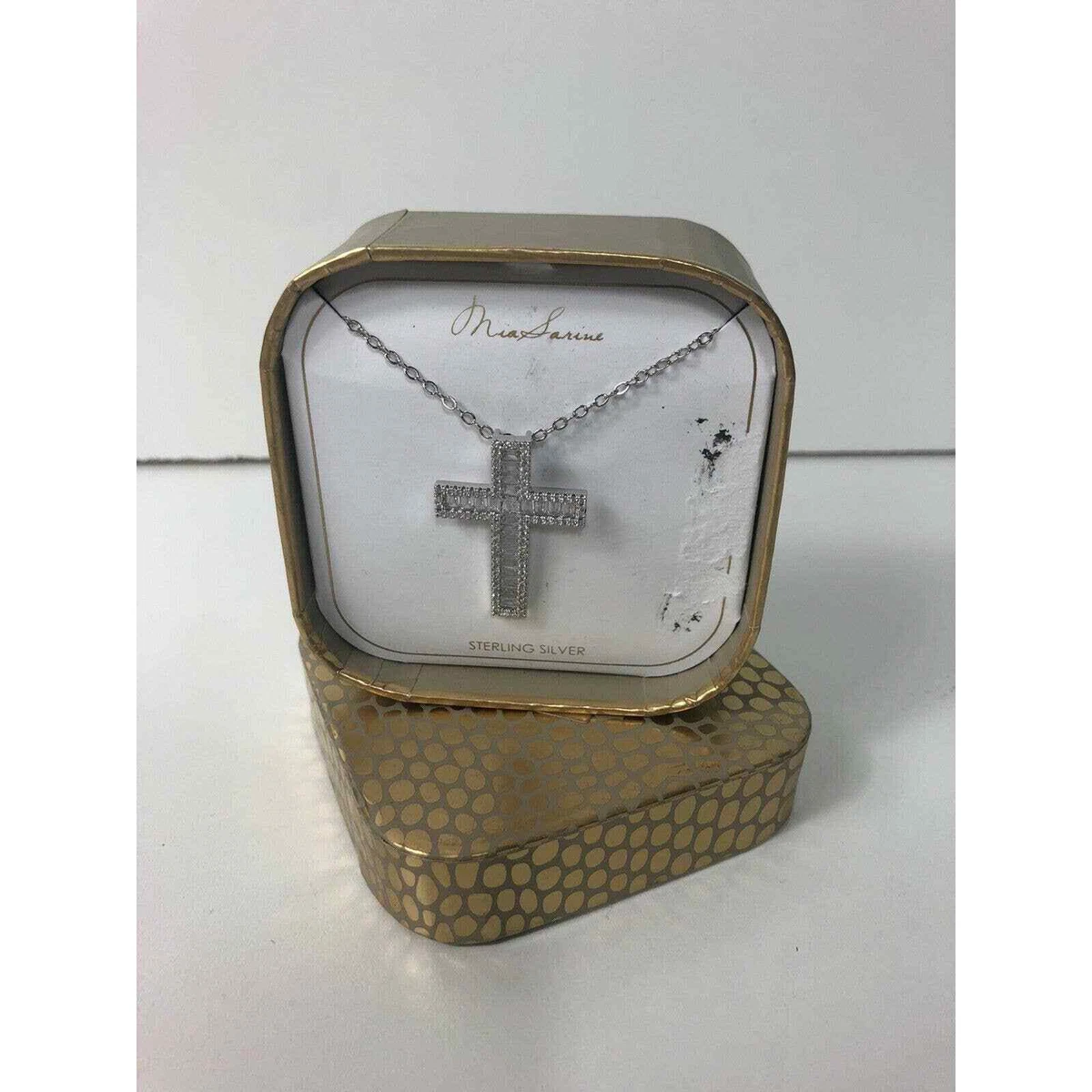 MIA SARINE Rhodium Plated Sterling Silver Cross Necklace