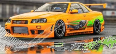 NISSAN Skyline GT-R (R34) Z-Tune - High Wing  - orange - Fast & Speed 1:64