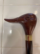 Vintage Antique Carved Wood Duck Head Top Swagger Knob Walking Stick Cane 35.5  