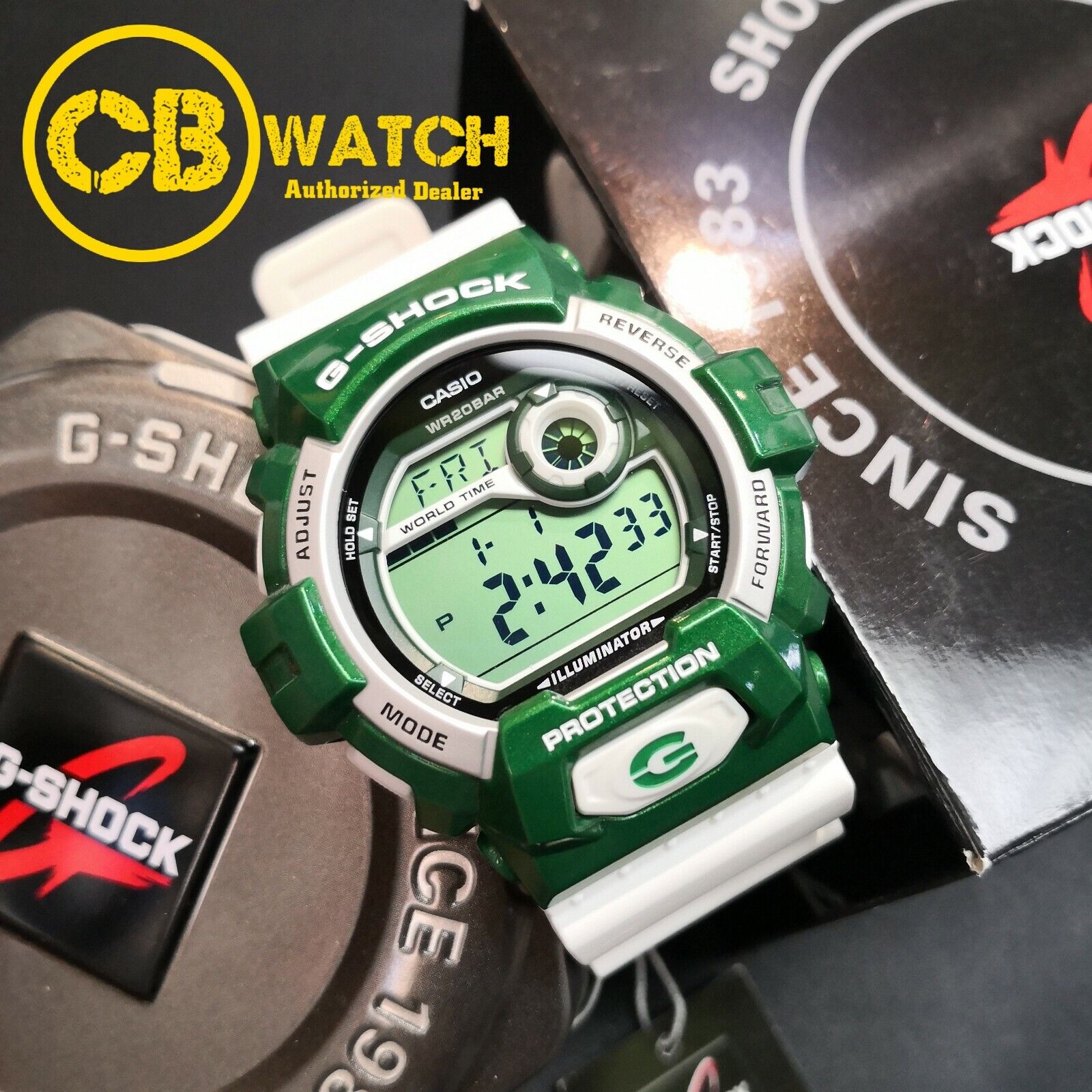 RARE CASIO G-SHOCK CRAZY COLORS WHITE / GREEN G-8900CS-3 WATCH