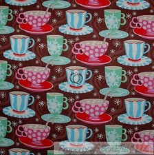 BonEful Fabric FQ Cotton Quilt Brown Chocolate Swirl Coffee Cup Hot Cocoa Tea L