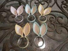 Set Of 5 Easter Beaded Bunny Ears Napkin Rings Spring Rabbits 