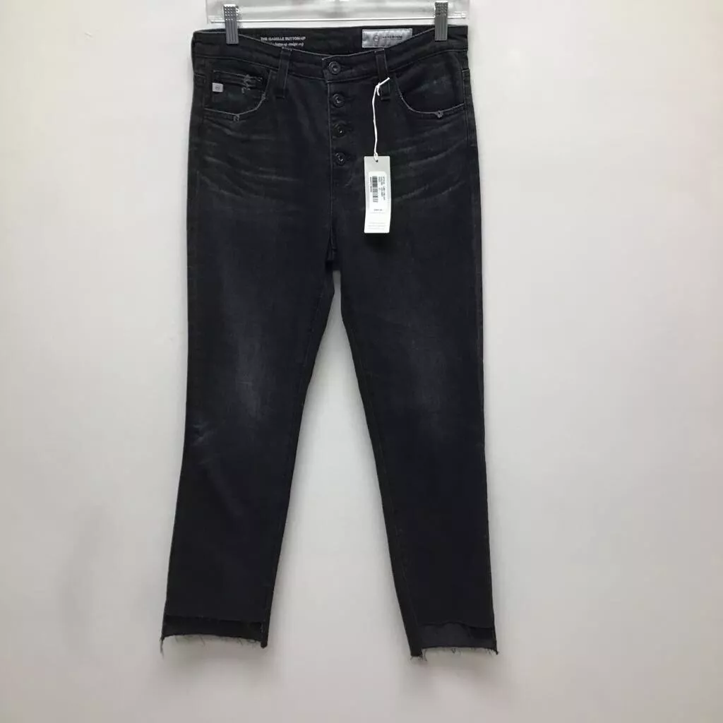 Ag Adriano Goldschmied Womens Cropped Jeans Black Frayed Dark Wash Denim 27R New