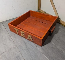 Vintage Rustic Farmhouse Solid Slat Wood Tea Tray Crate Box