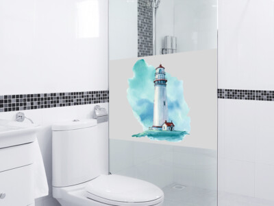 Fensterfolie blickdicht Sichtschutz Motiv Bad maritim Dusche Glastür Fenster
