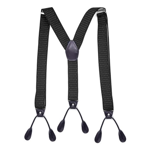 Bretelles Homme KLONKEE – Extra Solides, Nylon, Larges 35 Mm, Pois Noirs Et Blancs