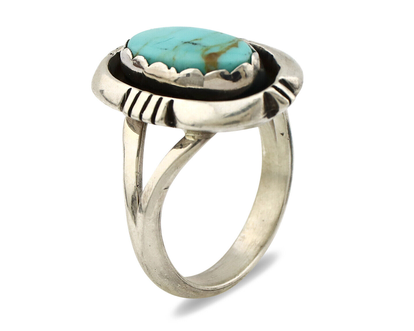 Navajo Ring .925 Silver Kingman Turquoise Handmade Native American Artist C.80's Najnowsze prace, bezpłatna dostawa