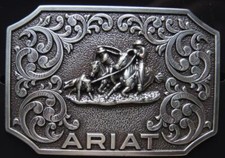 Ariat Western Belt Buckle Filigree Logo Team Roper Silver A37011