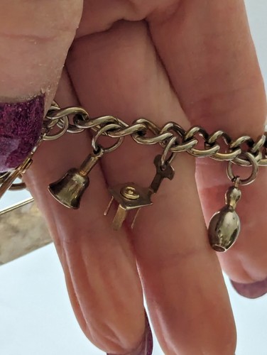 Vintage Coro Silver Tone Charm Bracelet 11 Charms Ladder Diary Scissors Chair - Picture 11 of 14