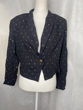 Vintage Illustrations Womens Blazer USA Made 80s Black Gold Polka Dot Size 12