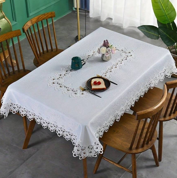 Schöne Vintage Spitze weiß Stickerei Tischdecke rechteckig Tischdecke = GRÖSSEN=