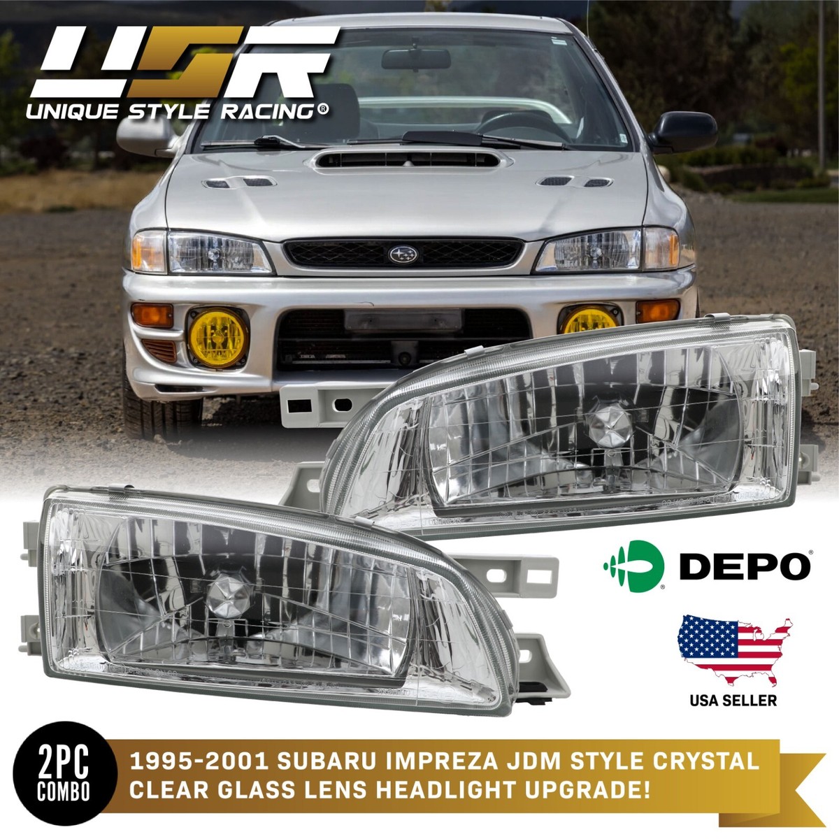 DEPO JDM Crystal GLASS Lens Headlight Set For 1995-2001 Subaru