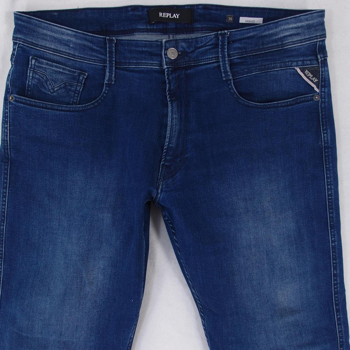 Jeans Replay M914 ANBASS - Taille W32 L32 - Coupe Ajustée évasée - Bleu Délavé - Élasthanne