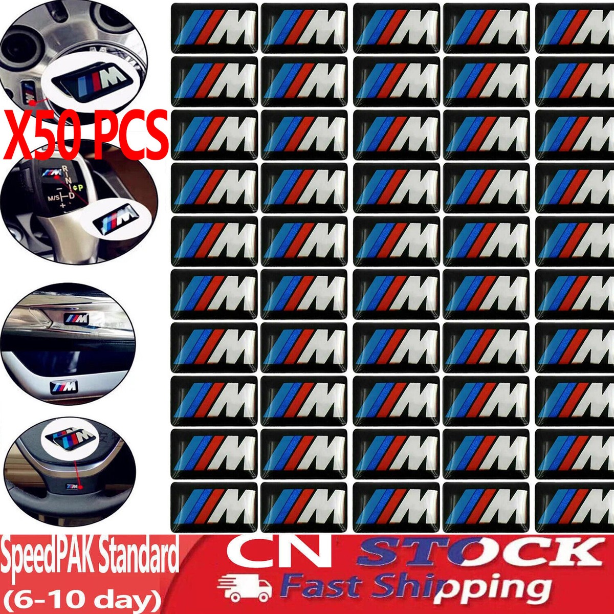 5X BMW M Sport Alloy Wheel Badge Stickers - 17mm X 9mm Glossy Decal Set (UK Made)