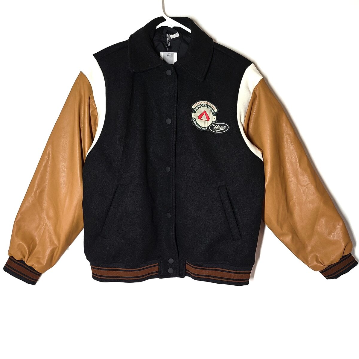H&M Women's Baseball Varsity Jacket Outdoor Camper Black H&M Women's Baseball Varsity Jacket Outdoor Camper Black