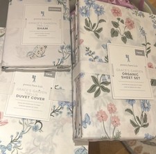 5pc Pottery Barn Kids Grace's Garden Organic Cotton Twin Duvet Sham Sheet Set