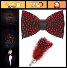 Feather Peacock Bow Tie Set - Pre-tied Tuxedo Bowtie  Brooch for Banquets