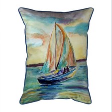Betsy Drake Teal Sailboat Large Indoor Outdoor Pillow 16x20