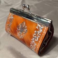 Vintage Peruzzi Pelletterie Full Grain Leather Coin Purse Silver Fleur De Lis