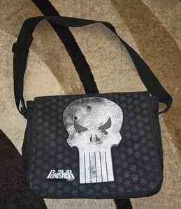 The Punisher Messenger Bag Black and White Logo Adjustable Strap