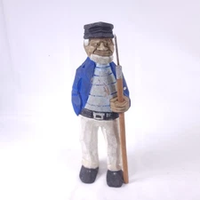 Vintage Fisherman Fishing Figurine Carved Folk Art Nautical Style Wooden Spear