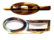 Vntg Faux Brown Tortoise Shell Barrette Metallic Hair Barrette PET RESCUE