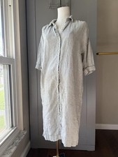 Tahari Women's Linen Shirt Dress Size S Light Gray Button Front