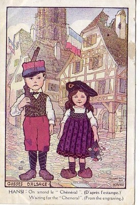 CPA 68 THANN 1916 - KINDER AUS DEM ELSASS - HANSI Man wartet auf den ''Chénéral''