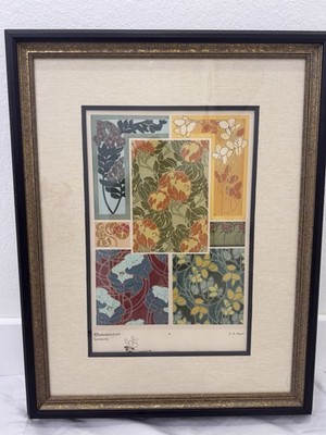 E.A.Séguy Authentic 1902 Art Nouveau Pochoir - Rhododendron Lunaire - Framed Vtg