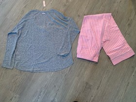 VICTORIA'S SECRET GRAY LONG SLEEVE TOPPINK STRIPED PANT PAJAMA SET Sz S NEW TAGS