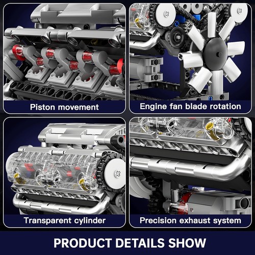 Technik V8 Zestaw silnika Klocki Silnik Klocki zaciskowe Silnik benzynowy Zestaw silnika - Zdjęcie 3 z 12