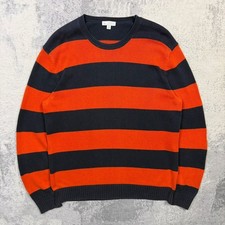 Vintage 00s GAP Knit Jumper Medium Men  s Striped Crew Neck Orange Navy Faded Y2K