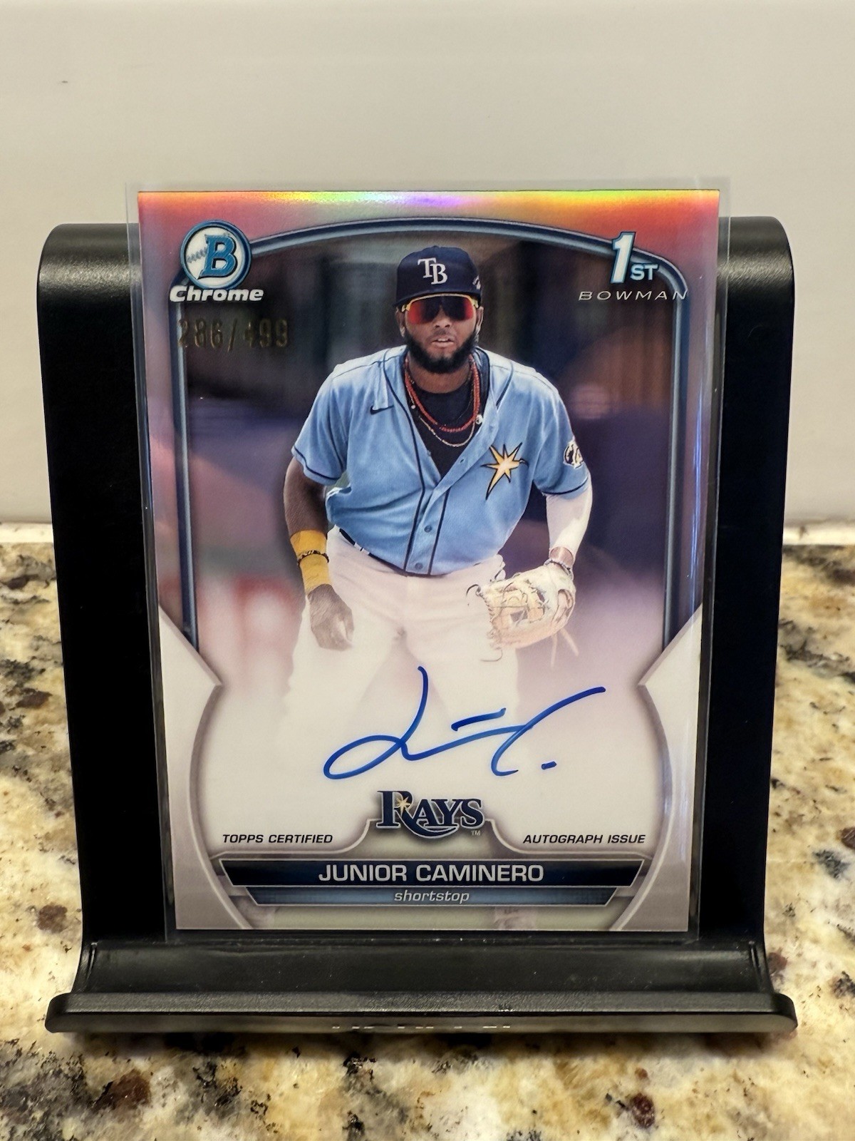 2023 Bowman Chrome Junior Caminero Refractor Auto #’d /499 Rays CPA-JCR