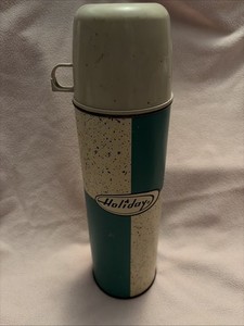 Vintage Quart Size Holiday Thermos Bottle 1950’s King Seeley Green Speckled