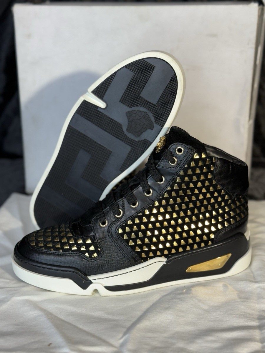 VERSACE 黒金 ハイカットスニーカー versace mens black and gold hightop sneakers Size 40 / US 7 $1095