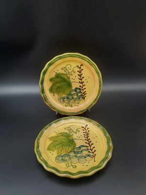 Romancing Provence ''Bon Apetit'' 15cm Plates(2) USA~France Hand Painted Redware 
