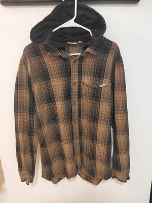 Vintage Vans Men Large Brown Black Plaid Hooded Flannel Hoodie Shirt Jacket Y2K