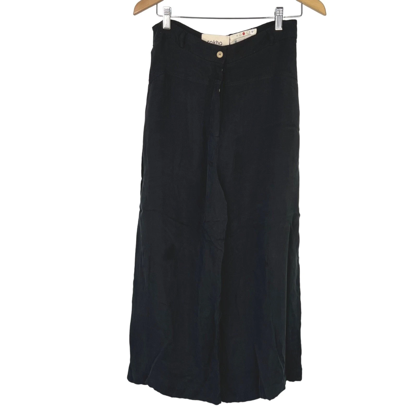 Rakha Pants Size Medium Cupro Wide Leg Trouser Silky High Rise Light Black