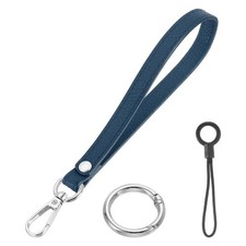 7 Inch Wristlet Strap PU Leather Silver Ring Lanyard for Clutch Dark Blue 