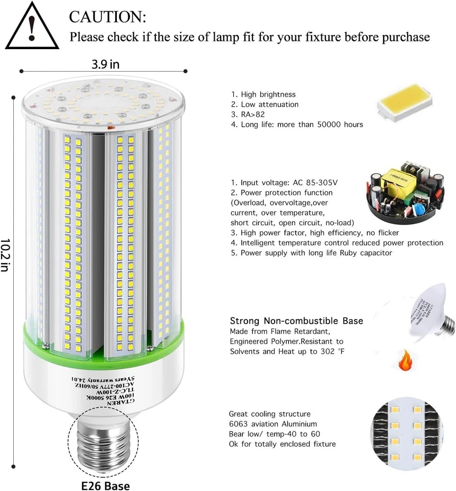 Energy-Saving 80W LED Corn Bulbs - Bright 11200 Lumen, 2-Pack with Instant On - Image 4 of 4