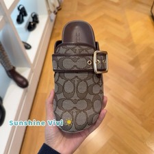 NWT Coach Woman's Archival Buckle Clog In Signature Jacquard Oak/Maple CCH06