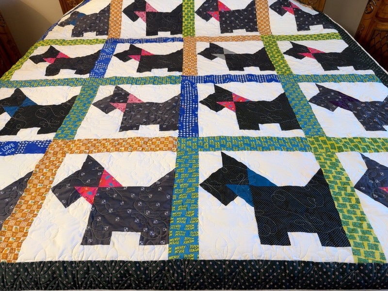 Scottie Dog Quilt - 79x79 Inch Square Throw or Full Bed Quilt