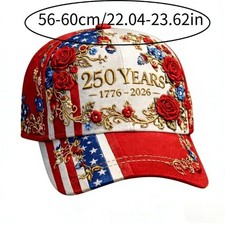 America 250th Anniversary Baseball Cap 1776 2026 Red Patriotic Hat Adjustable US