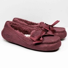 UGG Ansley Shimmer Bow Moccasin Slipper Loafer Burgundy Sz 10