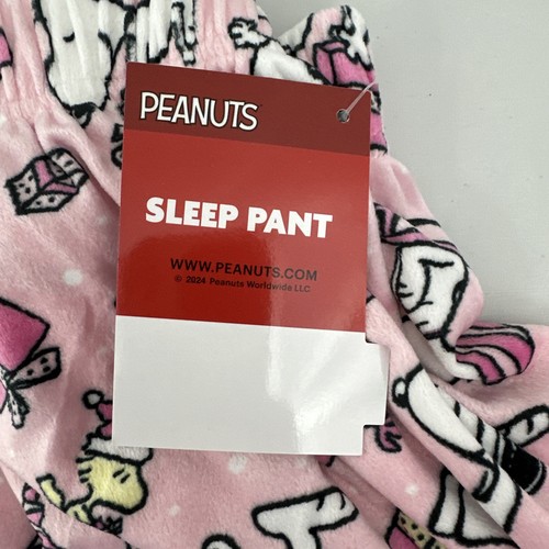 Women's L Christmas Pajama Pants Snoopy & Woodstock Pink Presents & Sledding NWT - Picture 4 of 7